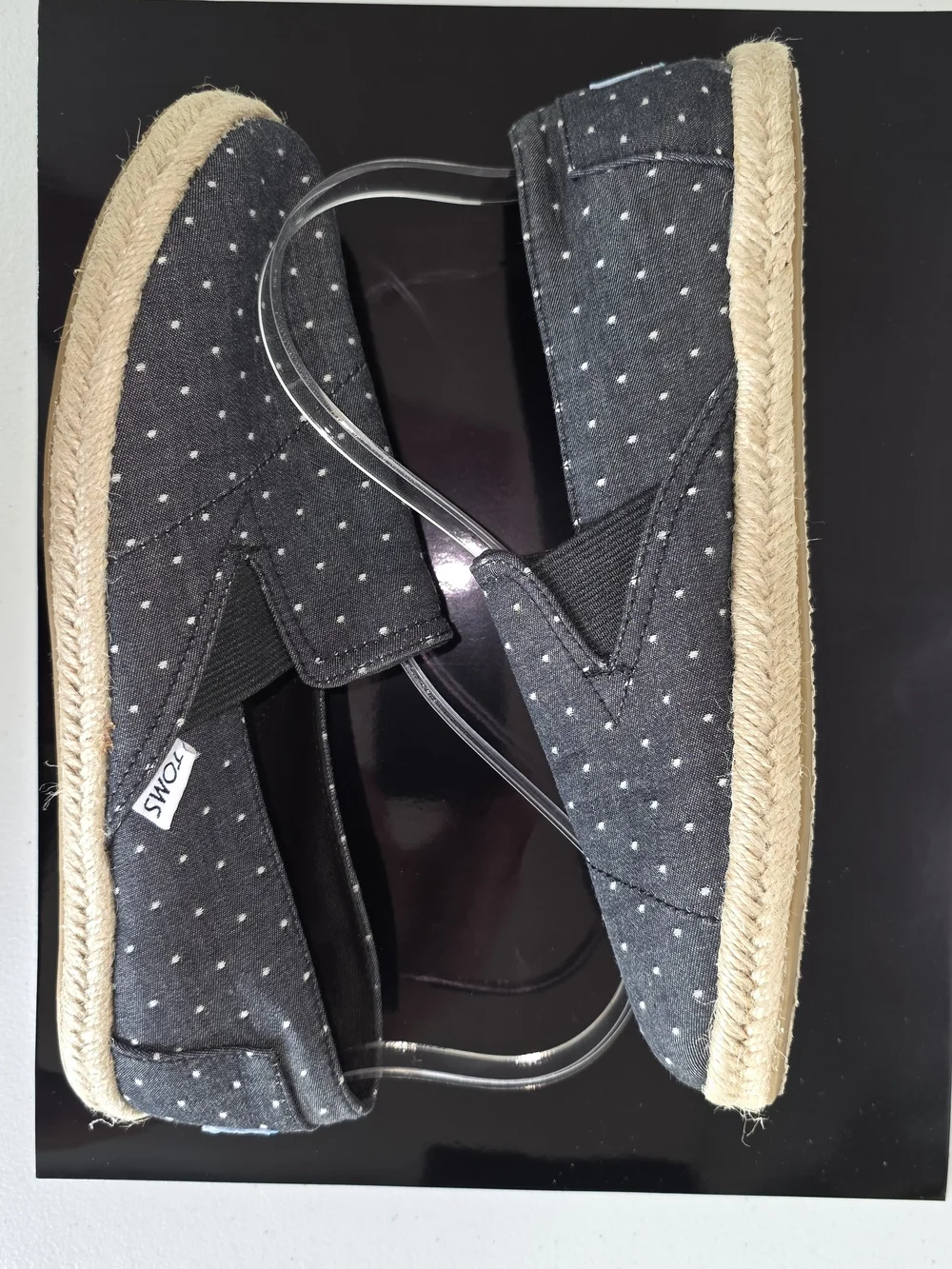 Toms Redondo Espadrille Loafer Chambray Gray/ Black Dot Slip-On Sz 8.5